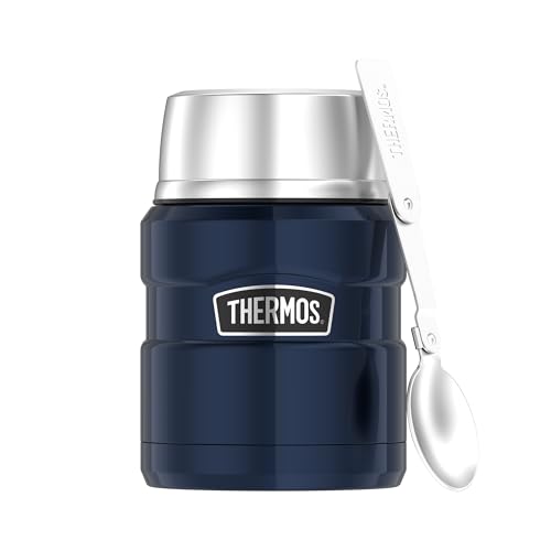 Thermos Stainless King Thermobehälter für Essen blau 0,47l - Edelstahl, absolut dicht, hält Speisen 9h heiß & 14h kalt, mit klappbarem Löffel, BPA-frei