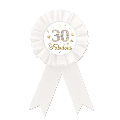 Image of It's My 30th Birthday Tinplate Badge Pin, White Rosette Happy 30th Birthday Button Pin, Gold Glitter Badge Pin for Women, Diamond Brooch Buttons for Thirty Birthday Party