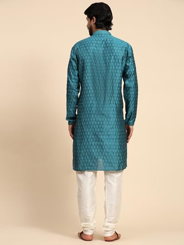 Image of AMAZON BRAND - Aanrva Men's Silk Blend Kurta Pajama Set | Traditional Indian Ethnic Wear for Wedding, Festival, Puja & Party