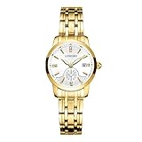 OISE ART STORE Trade Shop - Orologio Uomo Donna Longbo 80436 Crono Data Impermeabile Acciaio Dorato Bianco -donna -