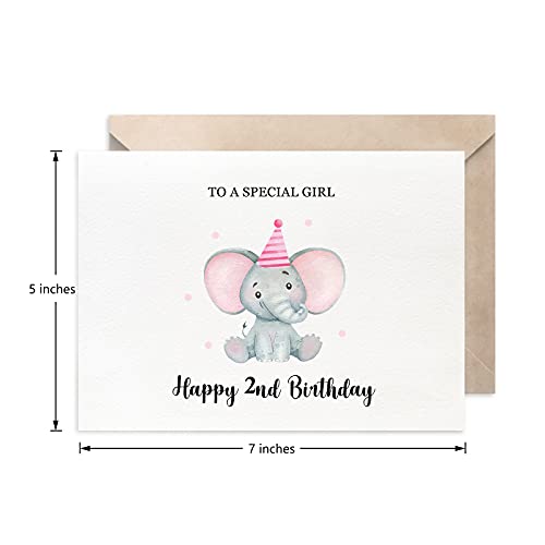 MAGJUCHE Pink Elephant 2nd Birthday Card For Girl, Cute Baby Girls 2 Years Birthday Card3