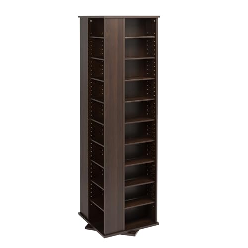 Prepac 4 Revolving Display Cabinet Media Storage, Large Four-Sided Spinning Tower, Espresso