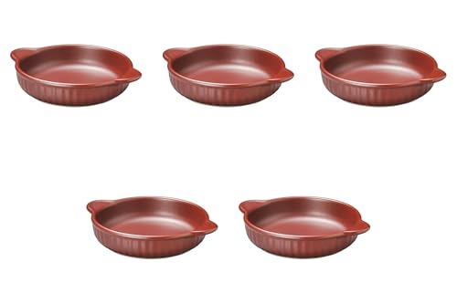 Set of 5, Iron Red Round Au Gratin (8.4 x 6.7 x 1.6 inches (21.4 x 17 x 4 cm) | Au Gratin Dish, Ceramic, Direct Fire, Setomonohonpo