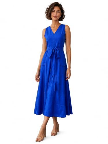 Image of PURVAJA Women's Fit & Flared Midi Length Sleeveless V-Neck Solid Dress