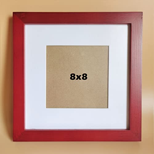 Image of 8x8 Picture Frames RED Solid Wood Frame, Plastic Panel (Film Needs to be Removed) Table or Wall.Front Window Opening 7.5x7.5 inch.