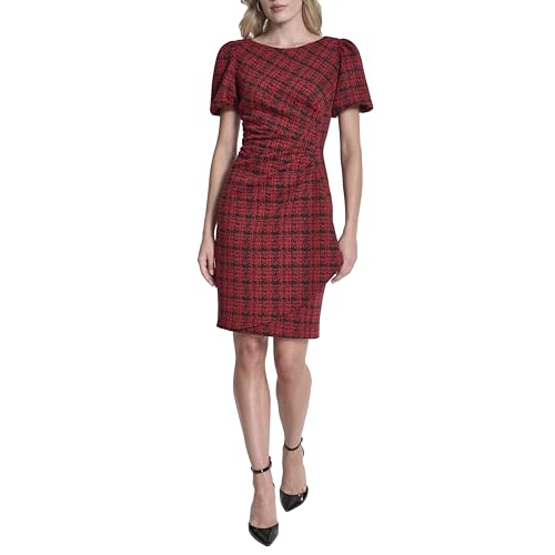 Image of DKNY Women's Short Sleeve Boat Neck Side Ruched Dress