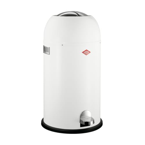 Wesco Poubelle Kickmaster de couleur blanche, tôle d'acier revêtue par pulvérisation, amortisseur intégré, volume de 33 litres, grande ouverture