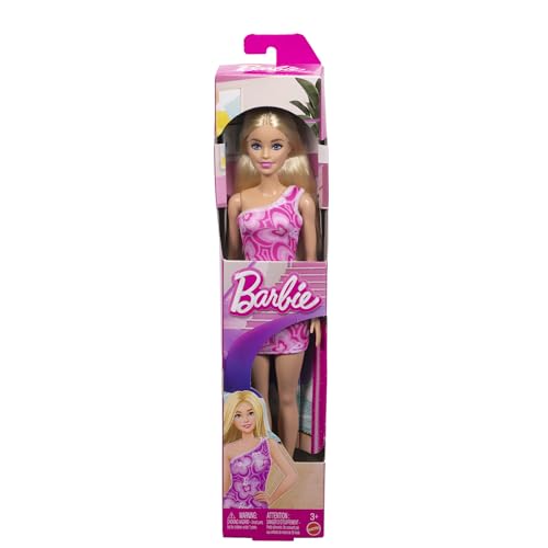 Image of Barbie Dolls in Barbiecore-Inspired Outfits with Pink & Purple Heels, Variety of Pink Patterned Dresses and Hair Colors