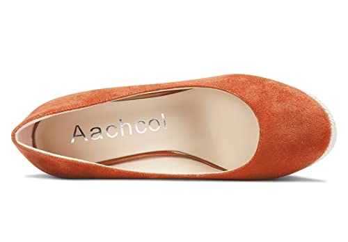 Aachcol Women Platform Wedge Pumps High Heel Close Round Toe Slip-on Dress Shoes Wedding Party 4 Inch4