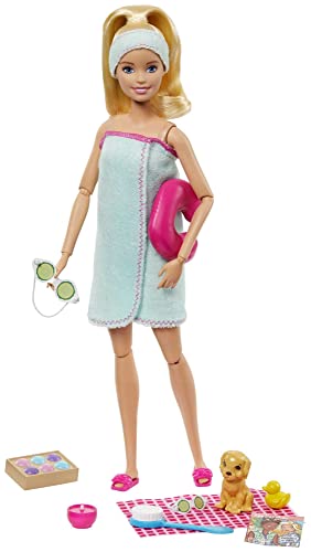 Barbie Bienestar día en el SPA, muñeca Rubia con Accesorios, Regalo para niñas y niños 3-9 años (Mattel GJG55)