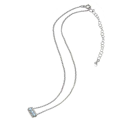 Sterling Silver Blue Topaz & Cubic Zirconia Round Three Stone Dainty Bar Choker Necklace #TOP3