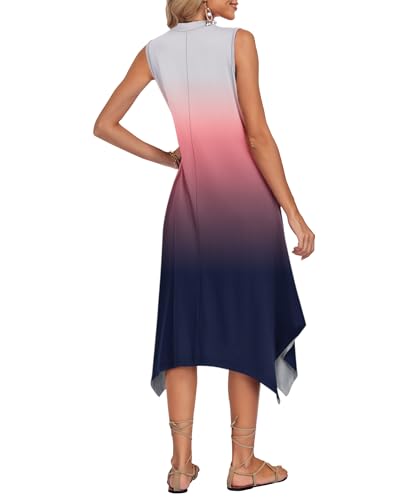 Image of AUSELILY Womens Summer Midi Dress V Neck Sleeveless Casual with Pockets | Flowy womens summer dress with asymmetrical hem, great for beach, vacation and daily wear