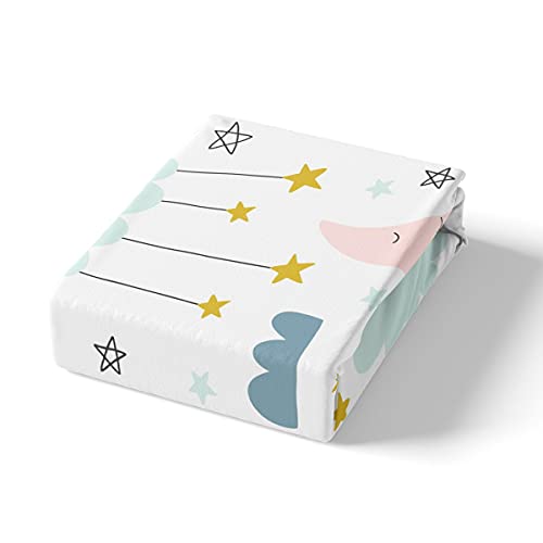 Boho Rainbow Bedding Set For Girls Twin Star Moon Rainbows Bed Sheets,Kids Child Colorful Cloud Bed Sheet Set Cartoon Hand Drawn Doodles Rainbow Fitted Sheet + Cute Kawaii Flat Sheet + 1 Pillow Case #TOP3