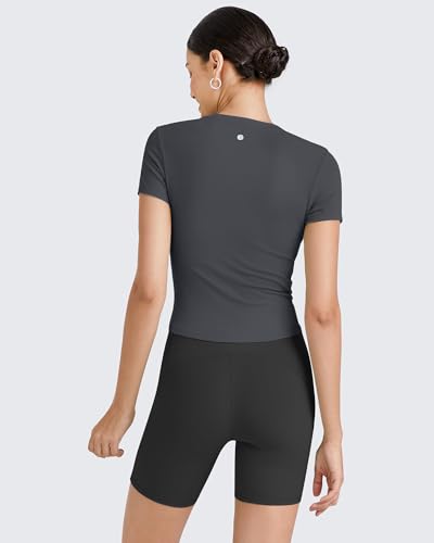 Image of G4Free BareFeel Womens Workout Tops Short Sleeve Half Zip Slim Fit Athletic Shirts Gym Running Yoga Slight Crop Tshirts