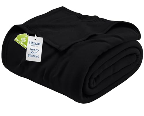 Utopia Bedding Knit Blanket Queen Size (90x90 Inches Black) Soft Lightweight Jersey Breathable Sweatshirt Blanket for Bed Couch & Sofa