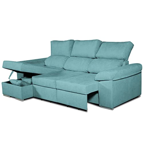 Tanuk Sofá Cama Chaiselongue Turquesa DARG Izquierda 3 Plaza. 235x148 CM. Tejido con Sistema ACUALINE. Asientos Extensibles y Arcón (Envío y Subida a Domicilio Incluidos)