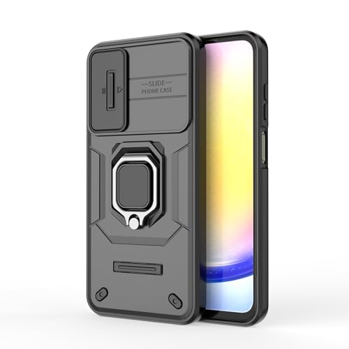 Image of SHINESTAR Tough Armor Samsung Galaxy A25 5G Bumper Back Case Cover | Ring Holder & Sliding Camera Shield Cover | 360 Degree Protection Back Case Cover for Samsung Galaxy A25 5G (Black)