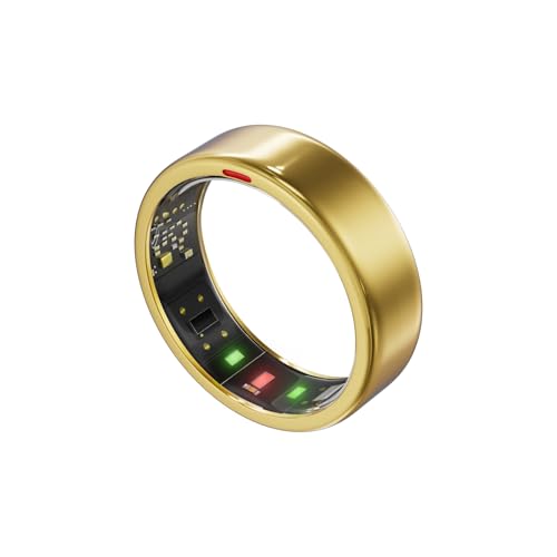 POBOVi Smart Ring for Women Men- Sleep/Fitness/Stress/Heart Rate Tracker- Menstrual Records - 7 Days Battery Life - Wireless Charging - No APP Subscription - iOS & Android Compatible (Gold, Size 7)
