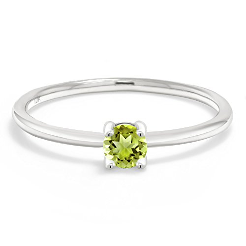 Gem Stone King 10K White Gold 3.5MM Round Gemstone Birthstone Solitaire Engagement Ring | Wedding Anniversary Promise Ring For Women | Available In Size 5, 6, 7, 8, 92