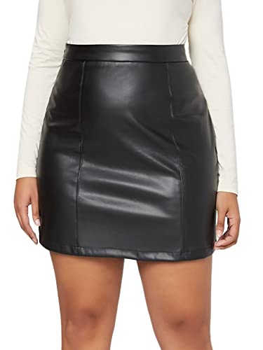 Floerns Women's Plus Size Casual High Waist Pu Leather Solid Mini Skirt Black 2Xl #TOP9