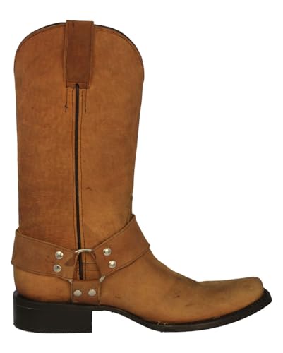 Texas Legacy Mens Rider Light Brown Western Cowboy Boots Leather Harness Square Toe2