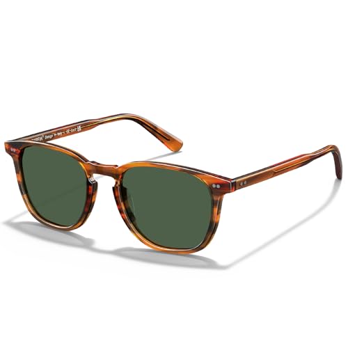 Image of CARFIA Cool Retro Green Lens Acetate Polarized Sunglasses for Men UV Protection, Keyhole Driving Sunnies Square Male Eyewears
