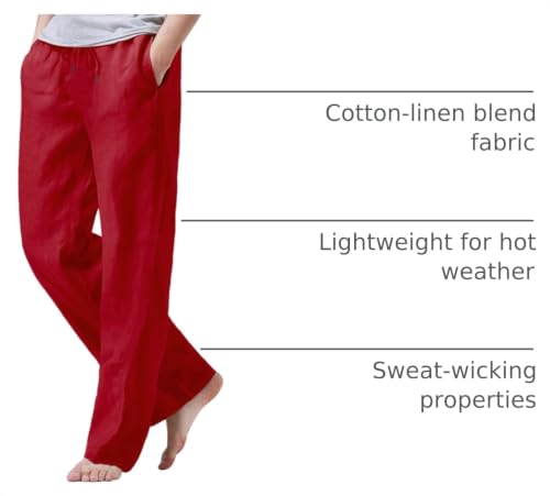 Image of iWoo Linen Pants Men Casual 2025 Summer Beach Elastic Drawstring Waist Yoga Pants Travel Baggy Work Pant Pajama