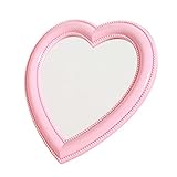 Mokoze Desk Heart Mirror, Wall Mounted Mirror with Bracket Hanging Hole, 11"x10.6" Light Pink Mirror