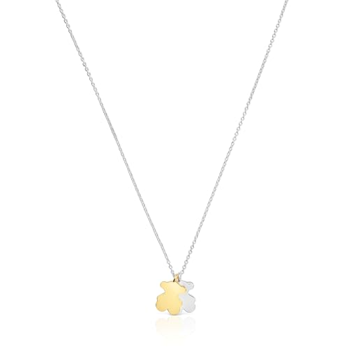 TOUS Collar de Plata de Primera Ley para Mujer con Doble Oso en Plata y Baño de Oro de 10mm y 45cm de Largo, Colección Sweet Dolls