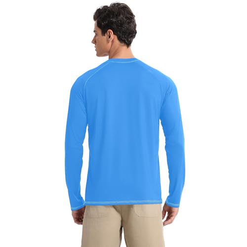 Blue Men's Swim Shirts UPF 50+ Loose Type Elasticity Men's Sun Protection Long Sleeve Summer2