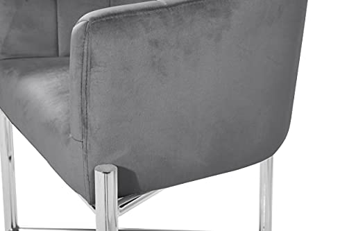 Iconic Home Cyrene Counter Stool Chair Velvet Upholstered Shelter Arm Shell Design 3 Legged Chrome Tone Solid Metal Base Modern Contemporary, Silver #TOP3