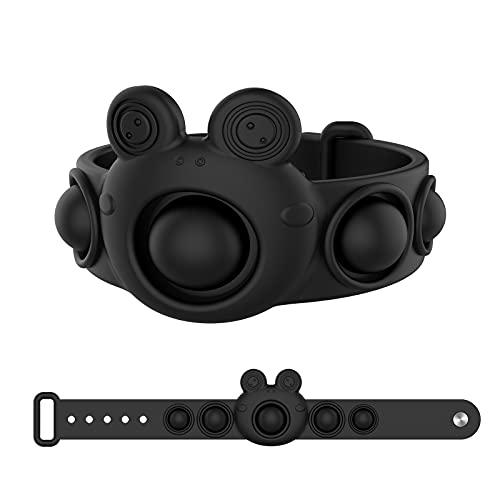 HSFHDSY Wristband Push Pop Fidget Toys, Children's Silicone Bracelet, Adjustable Size Squeeze Toys ,Wearable Bubble Popper Toy, Autism Special Needs Silicone Stress Relief Toy, Gifts for Kids (Black)