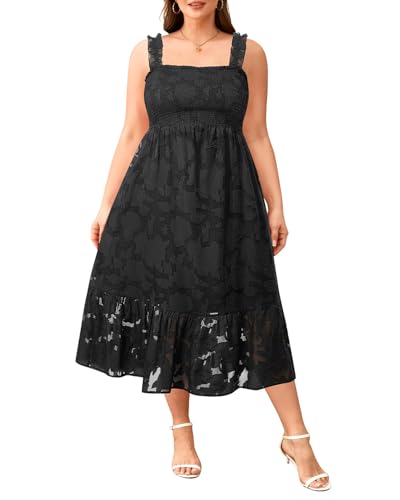 Image of Plus Size Summer Dress - Sun Boho Beach Casual Floral Spaghetti Strap Sleeveless Long Maxi Dresses