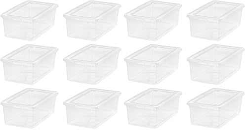 Image of IRIS USA 12-Pack Storage Bins with Lids, 6 Quart - Crystal Clear, Shoe Boxes Stackable Containers Organize Shoes Closet Shelves, Teacher Tools Classroom Organization, Game - BPA-Free Plastic