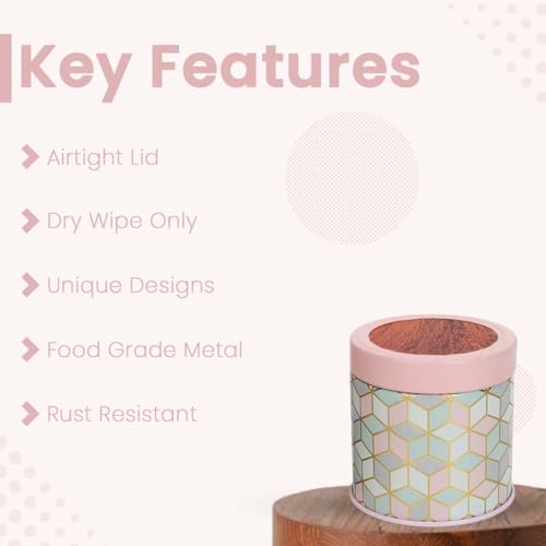 Image of Maroc Collection Airtight Kitchen Container Set| 450ML- Set of 2| Food Grade Metal Storage Jars for Masala, Seeds, Cookies & Snacks| Leakproof, Moist-Proof Canisters| Moroccan Pink Pastel
