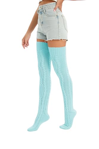 YELAIVP Women's Thigh High Socks Over Knee Cable Knit Boot Stockings Winter Long Warm Leg Warmers4