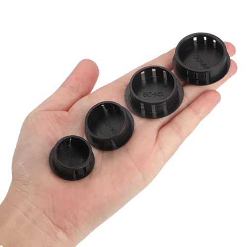 Image of uxcell 31 /32 inch Plastic Hole Plugs, 26Pcs Flush Type Panel Round Snap in Fastener Knockout Locking Plugs for Furniture Insert End Caps Panels, Black