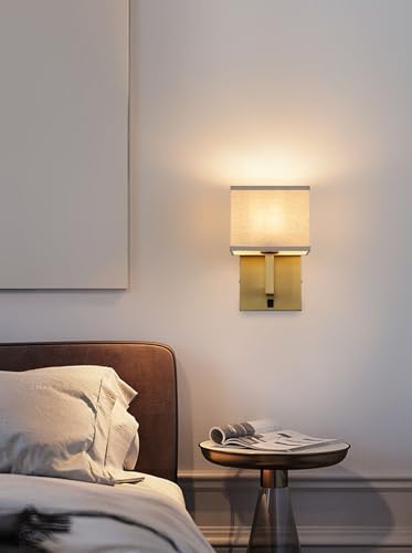 Image of Yosoan Set of 2 Linen Boho Fabric Wall Sconce with On Off Switch, Brass Vanity Retro Hardwired Indoor Vintage Industrial Wall Mount Lamp Fixture Lighting for Bedside Living Room Stairwell(Antique)