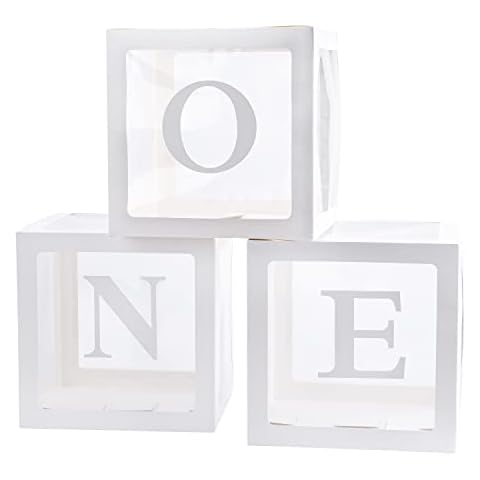 TECKED First Birthday Decorations For Boy Or Girl, 3 Pcs ONE Balloon Boxes For 1st Birthday, Baby Clear Blocks Party Decor With ONE Letters For Photoshoot Props, Cake Smash Backdrop Cover