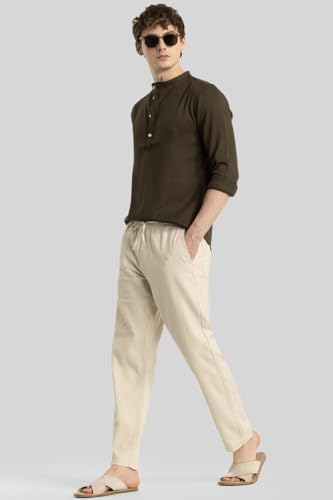 Image of SNITCH Martino Hazelnut Plain Slim Fit Trousers