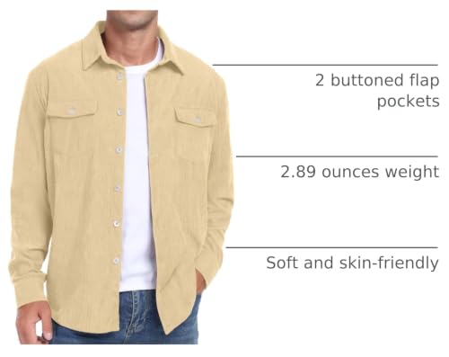 Image of Askdeer Men's Corduroy Button Down Shirts Long Sleeve Casual Shacket Jacket Western Corduroy Shirt Jacket with Flap Pockets