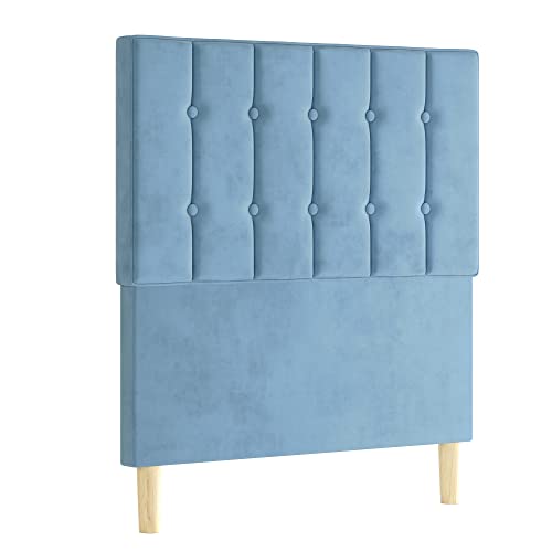 Likimio Twin Bed Frames, Velvet Upholstered Twin Platform Bed Frame With Headboard And Strong Wooden Slats, No Box Spring Needed/Noise-Free/Easy Assembly, Light Blue #TOP5