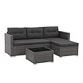 i-VTIES Patio Furniture Set, 3 Pieces Patio Wicker Conversation Sofa Set, Outdoor/Indoor Wicker Rattan Sofa with Cushion, Pillows and Glass Table(Grey)