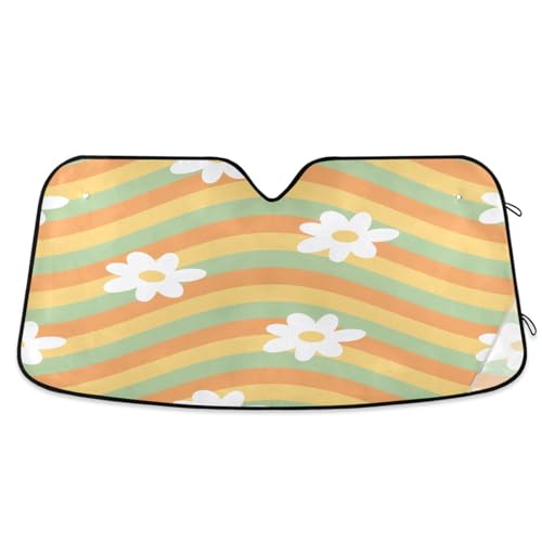 Flradish Daisy Car Front Windshield Sun Shade,Foldable Sun Visor Protector for Car Blocks UV Rays Keeps Your Vehicle Cool 55x27.6 Inch