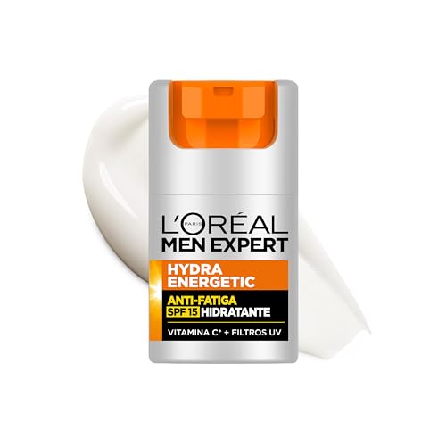L'Oréal Paris Men Expert, Hydra Energetic, Crema Facial Hidratante Hombre Efecto Antifatiga 24h con SPF15, Enriquecida con Guaraná, Vitamina C y Proteínas.