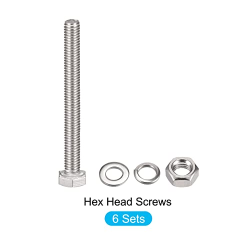 METALLIXITY Sechskant Kopf Schrauben Bolzen Muttern Flach und Schloss Unterlegscheiben Kit (M6x65mm) 6Set 304 Edelstahl Sortiment Kit - für Hausgerät