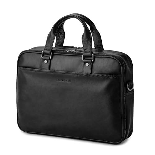 DRAKENSBERG Leder Aktentasche Aurelio für Herren 2 Hauptfächer luxuriöse 16 Laptoptasche für Büro Arbeit Reise 11L - Schwarz DR00542