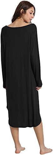GYS Bamboo Viscose Nightgowns for Women, Soft Long Sleeve V Neck Night Shirts Sleepwear, Below the Knee Long Nightgown Pajama2