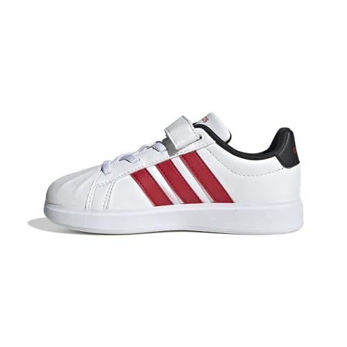 adidas, Streetalk Elastic Lace Shoes (Little Kid), White/Better Scarlet/Black, 1, Wide