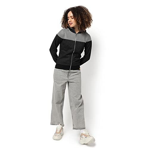 Image of PINACOLADA Women's Colorblock Sweatshirt with Ribbed Hem for Casual Wear | Low-High Neck | Long Sleeve | Button Closure | Cotton Sweatshirt Crafted with Comfort Fit for Everyday Wear